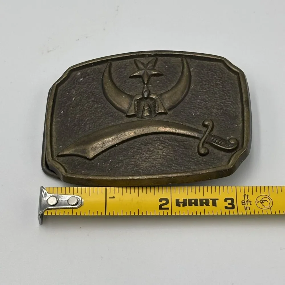 Vintage SHRINER Solid Brass‎ Black Star Sword USA Belt Buckle